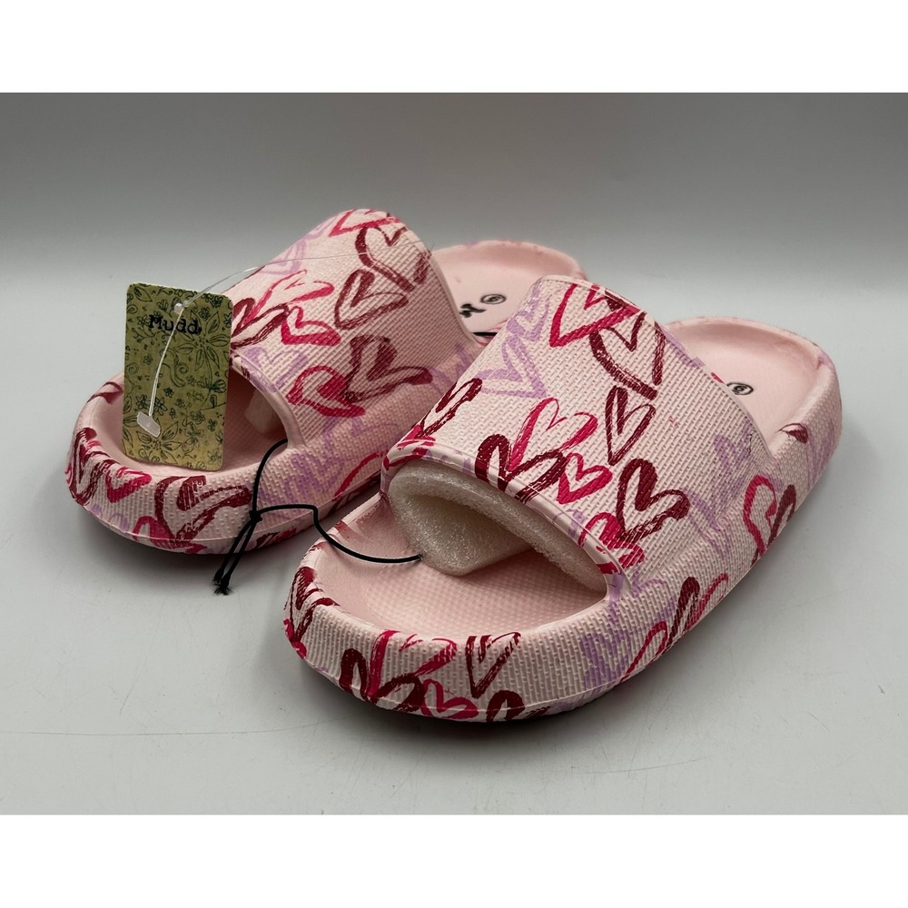 Mudd Slide Sandals Pink Girls Size 6 Heart Print Platform Slip On Shoes NWT